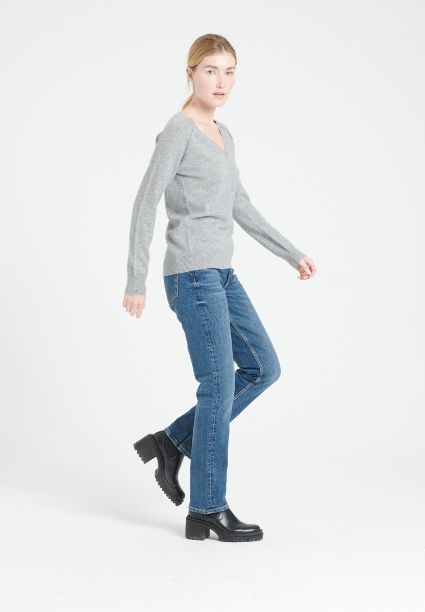 Pull col V cachemire gris clair femme - LILLY 6-3