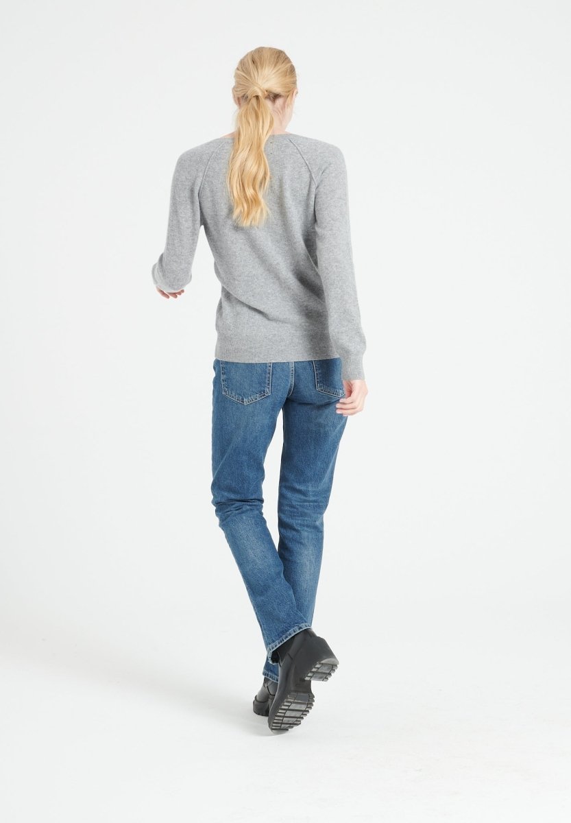 Pull col V cachemire gris clair femme - LILLY 6-4