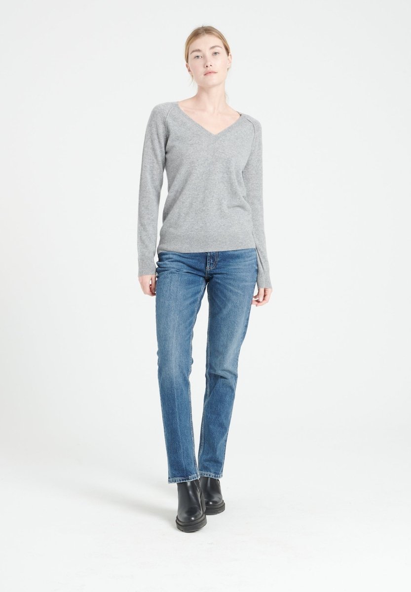 Pull col V cachemire gris clair femme - LILLY 6-1