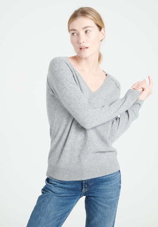 Pull col V cachemire gris clair femme - LILLY 6-0